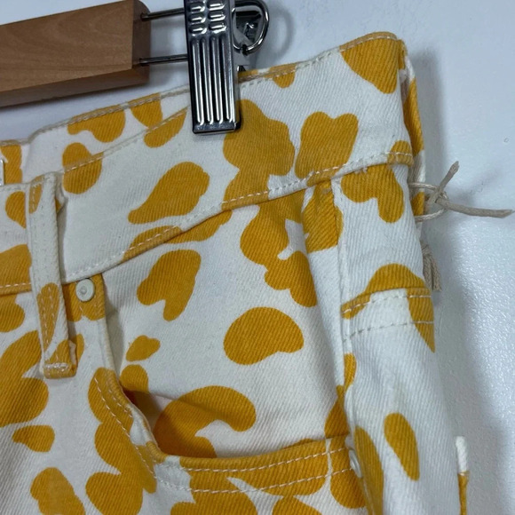 Mother Jeans Womens 30 Yellow White Floral Leopard Curbside Heel Raw Hem - Picture 5 of 15